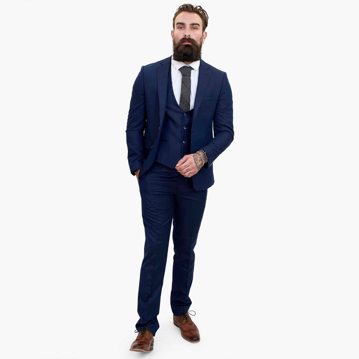 Happy Gentleman BELLO Marinblå 3-delad kostym i ull, skräddarsydd passform