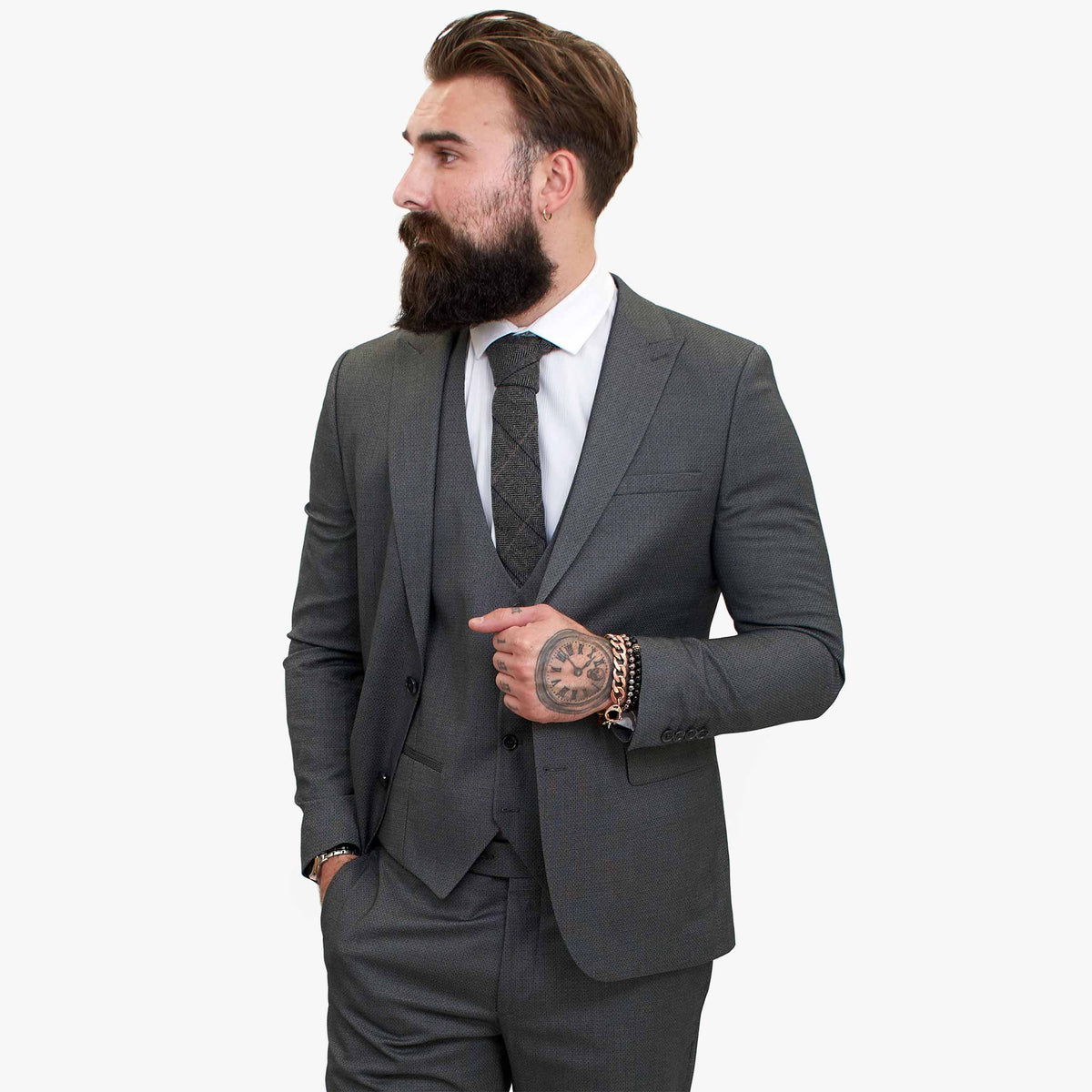 Happy Gentleman MIROLE Grå Skräddarsydd Kostym i 3 Delar med Ylle