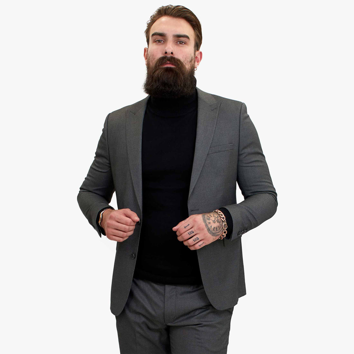 Happy Gentleman MIROLE Grå Skräddarsydd Kostym i 3 Delar med Ylle