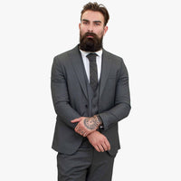 Happy Gentleman MIROLE Grå Skräddarsydd Kostym i 3 Delar med Ylle