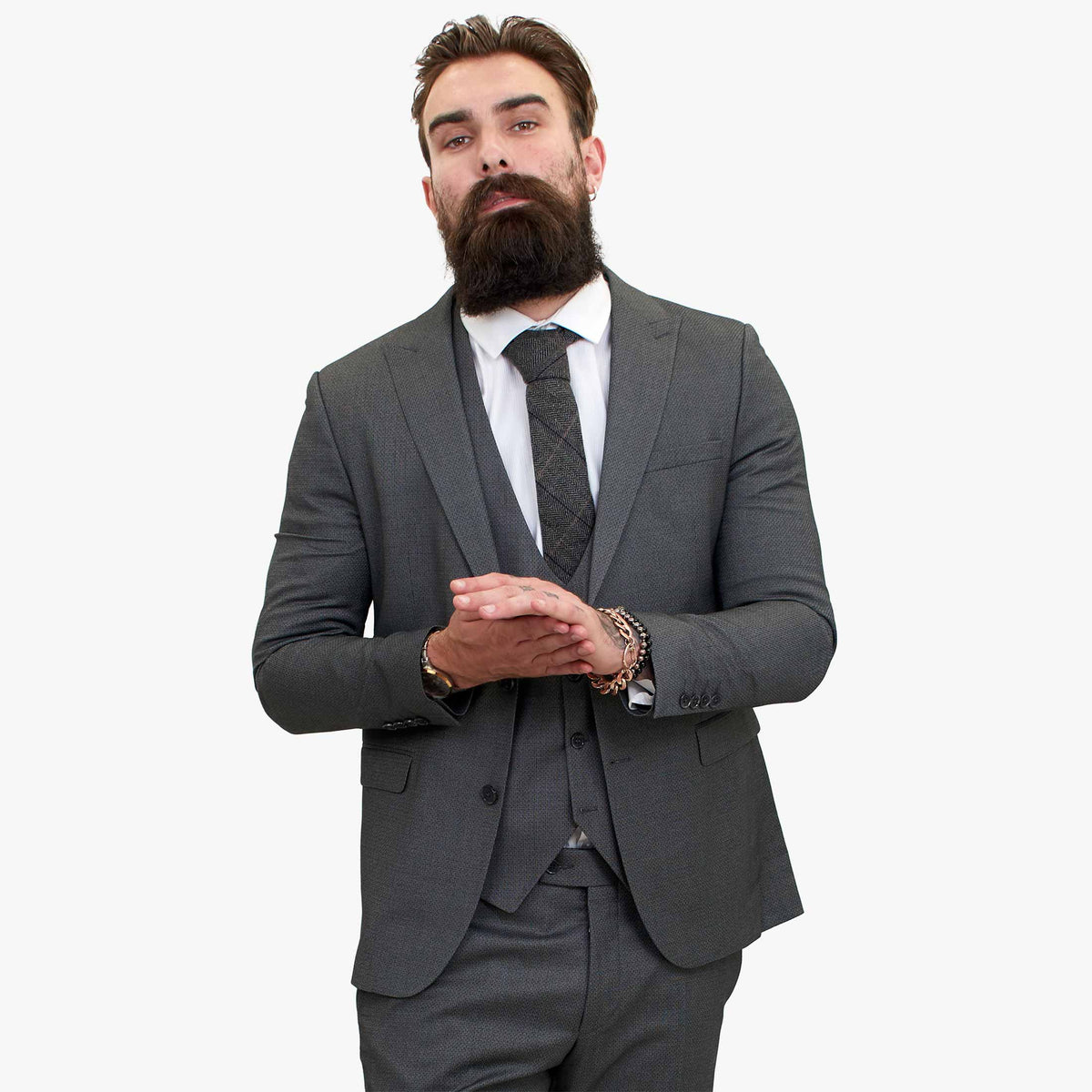 Happy Gentleman MIROLE Grå Skräddarsydd Kostym i 3 Delar med Ylle