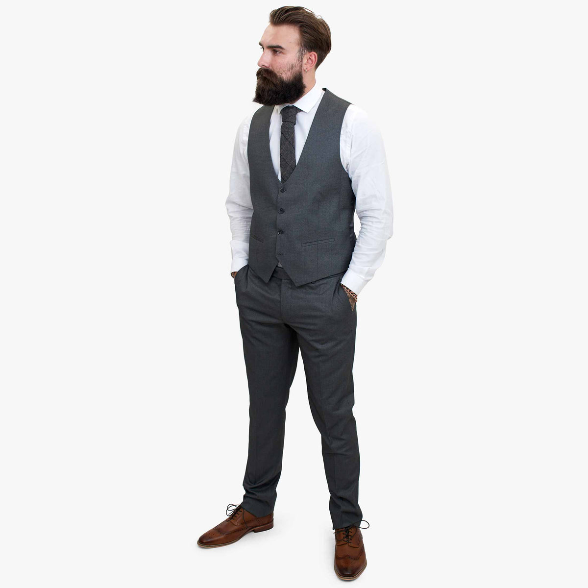 Happy Gentleman MIROLE Grå Skräddarsydd Kostym i 3 Delar med Ylle