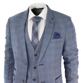 Herrkostym med 3 delar, himmelsblå rutig, ullkänsla, Marc Darcy, skräddarsydd passform, balklänning, Harry