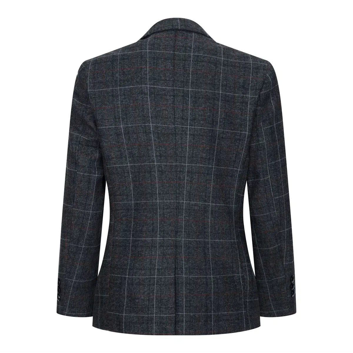 Pojkar Grå Svart 3-delad Tweedkostym Fiskbensmönstrad Vinröd Vintage Retro
