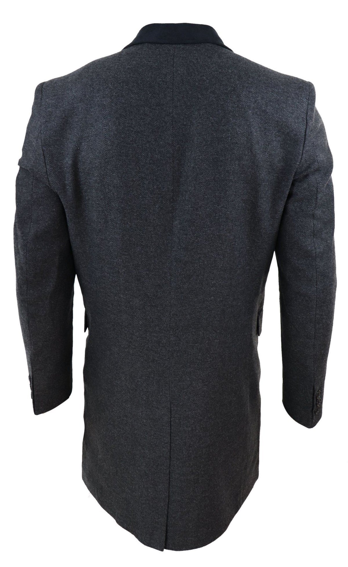 Fiskbensmönstrad Tweed 3/4 Lång Överrock - Antracitgrå
