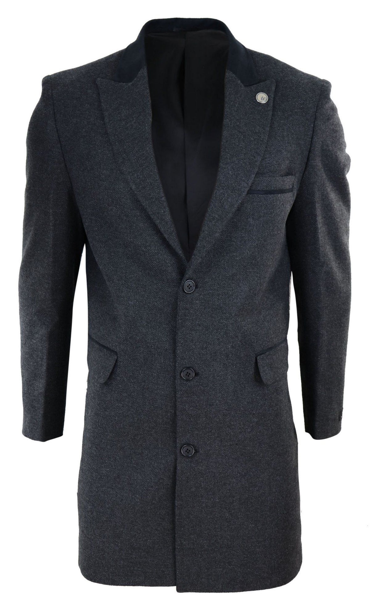 Fiskbensmönstrad Tweed 3/4 Lång Överrock - Antracitgrå