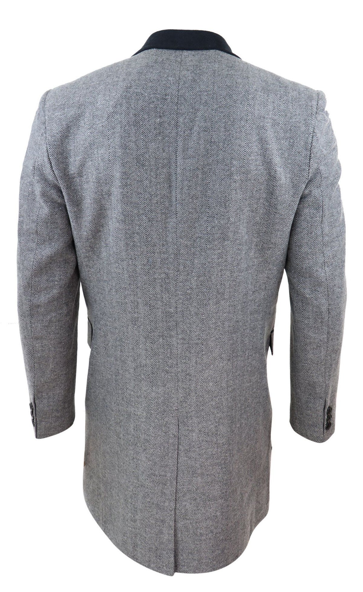 Fiskbensmönstrad tweed 3/4 lång överrock - Grå