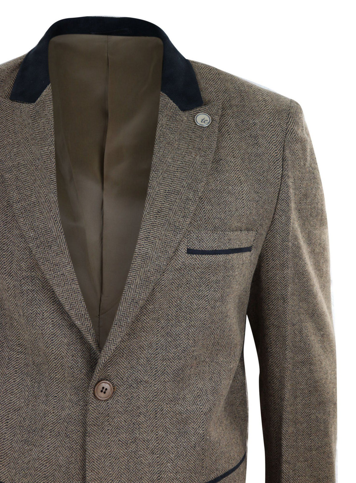 Fiskbensmönstrad Tweed 3/4 Lång Överrock - Ek