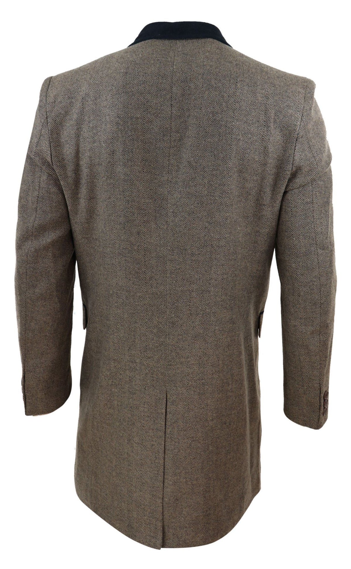 Fiskbensmönstrad Tweed 3/4 Lång Överrock - Ek
