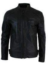 Äkta Läder Slim Fit Tvättad Svart Dragkedja Herr Bikerjacka Kort Casual