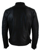 Äkta Läder Slim Fit Tvättad Svart Dragkedja Herr Bikerjacka Kort Casual