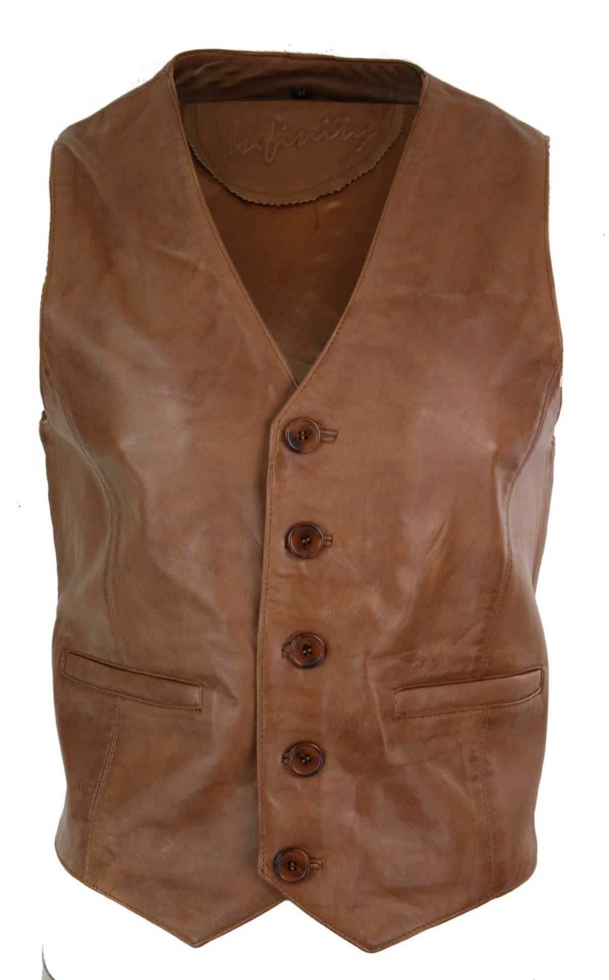 Infinity 153 Napa - Herrväst i äkta läder Classic Vintage Retro Camel