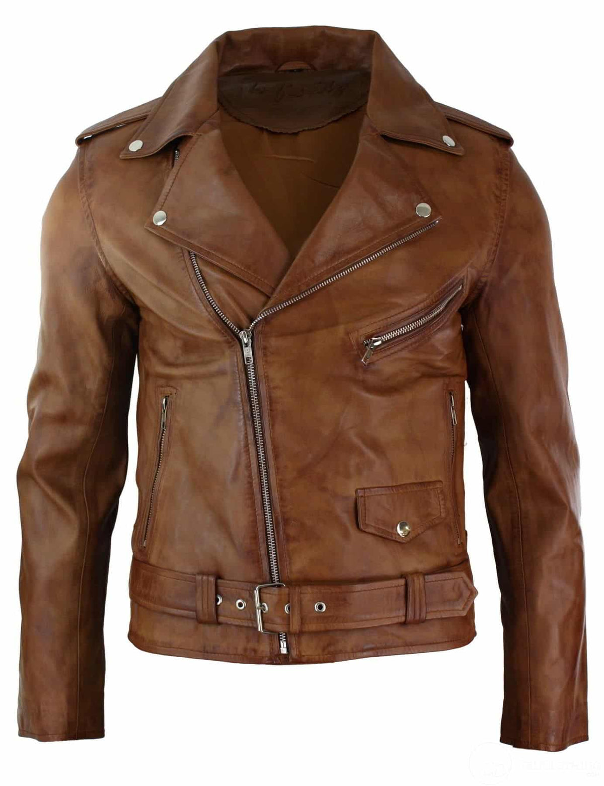 Äkta Läder Slim Fit Blågrön Cross Zip Herr Retro Vintage Brando Jacka Vintage