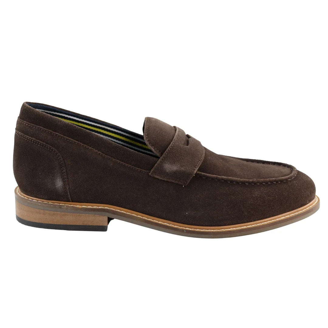 Herr Slip-On Loafers i Äkta Mocka Bruna Smart Casual Klassisk Komfort Passform