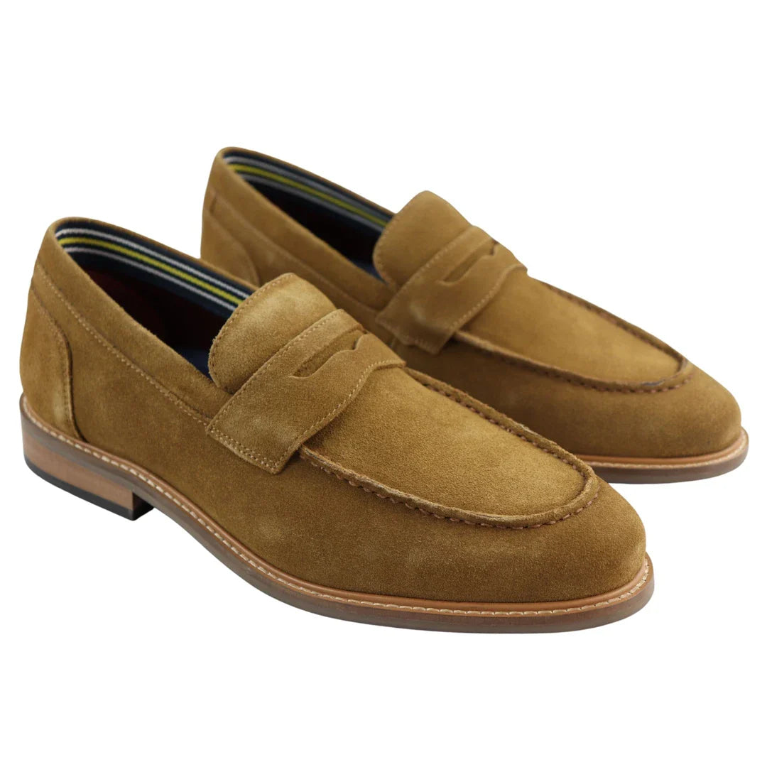 Herr Slip-On Loafers i Äkta Mocka med Båtskor Bruna, Smarta Casual Klassiska, Komfort Passform