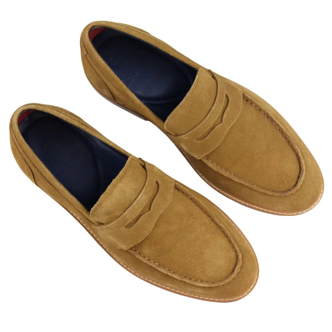 Herr Slip-On Loafers i Äkta Mocka med Båtskor Bruna, Smarta Casual Klassiska, Komfort Passform