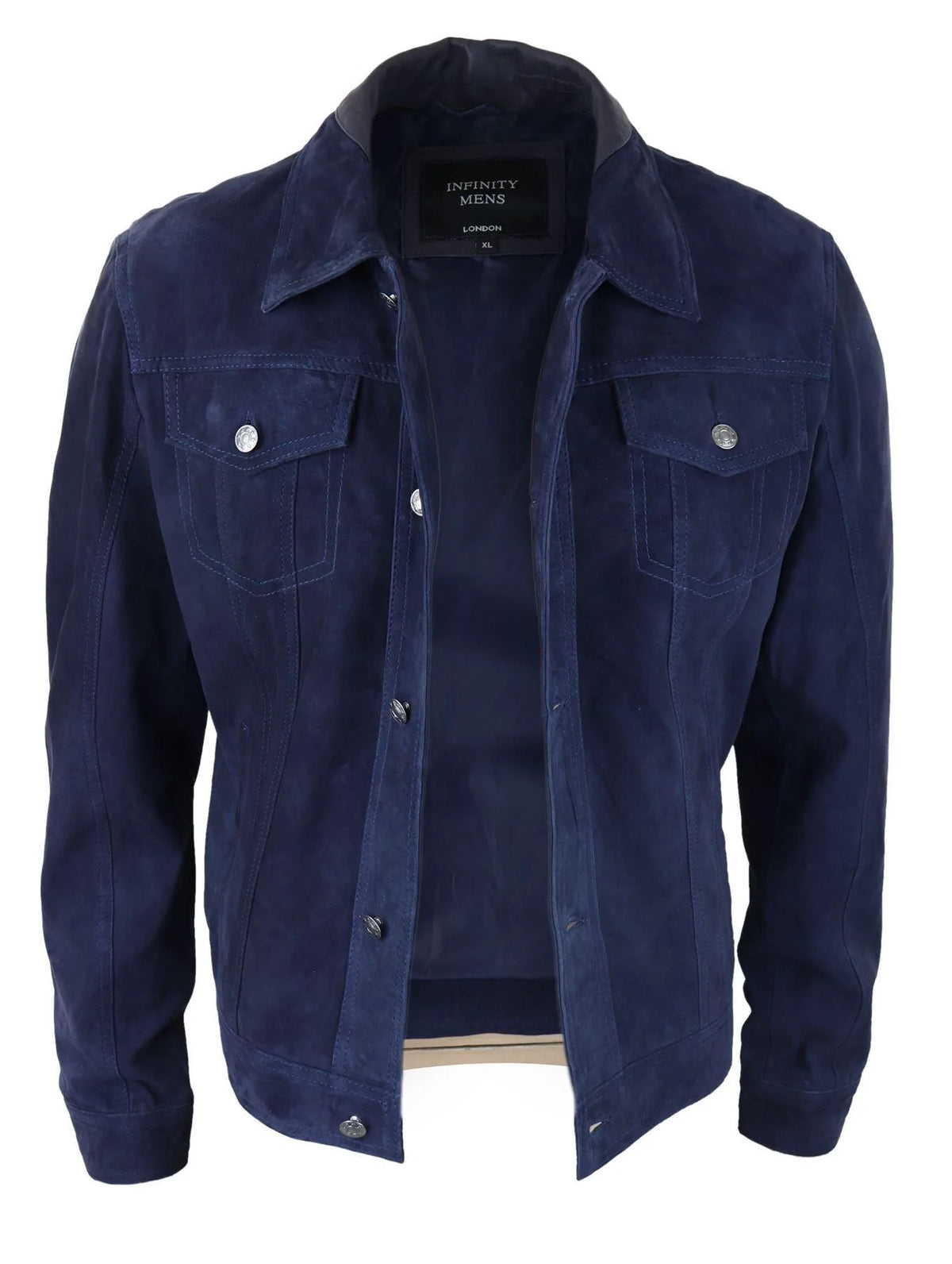 Herr Äkta Mockajacka Läderjeans Denimshorts Herr Biker Klassisk Vintage Marinblå