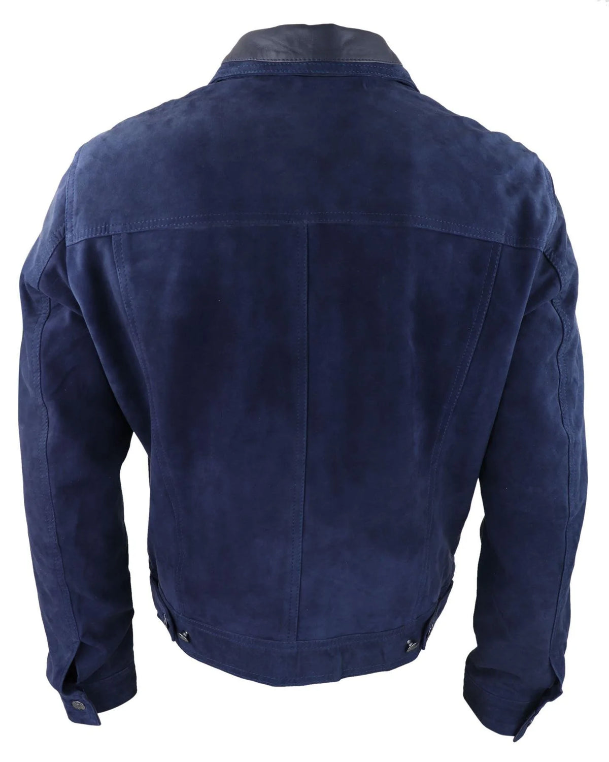 Herr Äkta Mockajacka Läderjeans Denimshorts Herr Biker Klassisk Vintage Marinblå