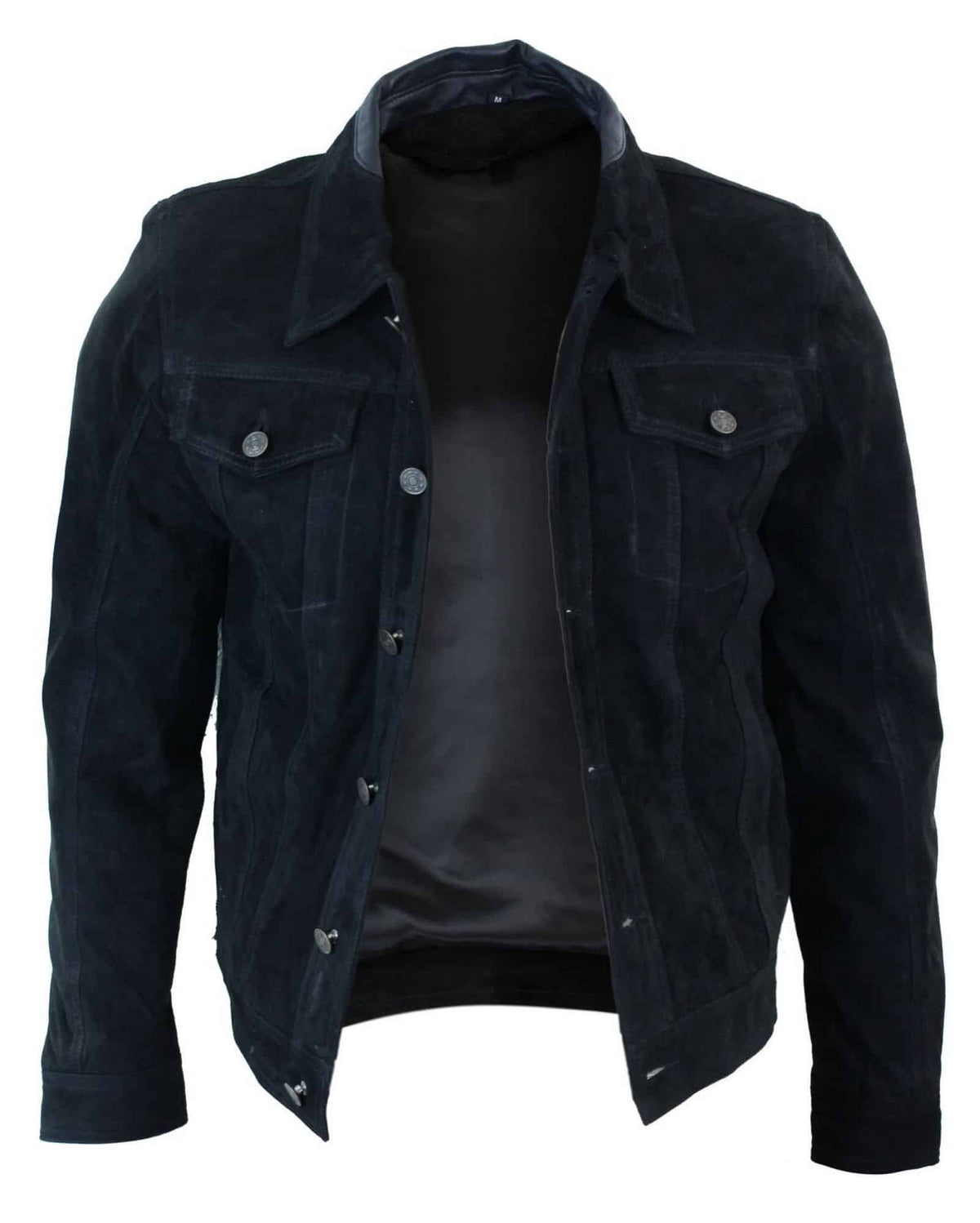 Äkta mocka herr vintage kort denim stil retro jeansjacka casual - svart färg