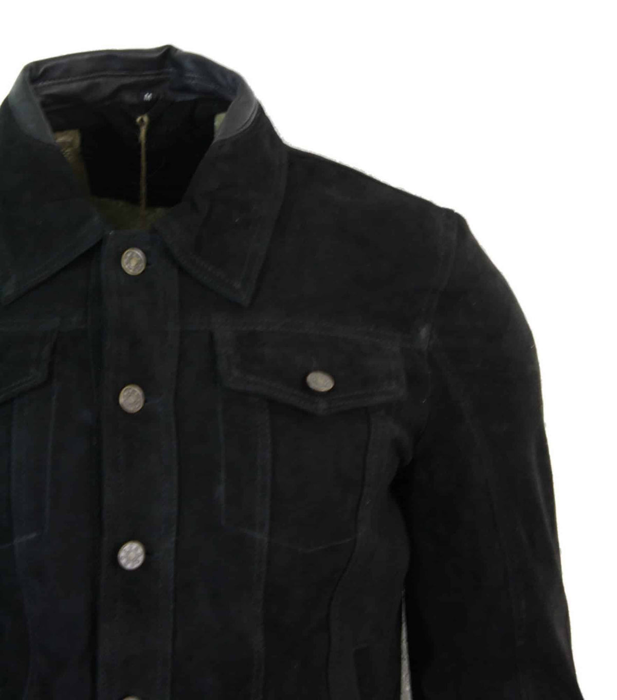 Äkta mocka herr vintage kort denim stil retro jeansjacka casual - svart färg