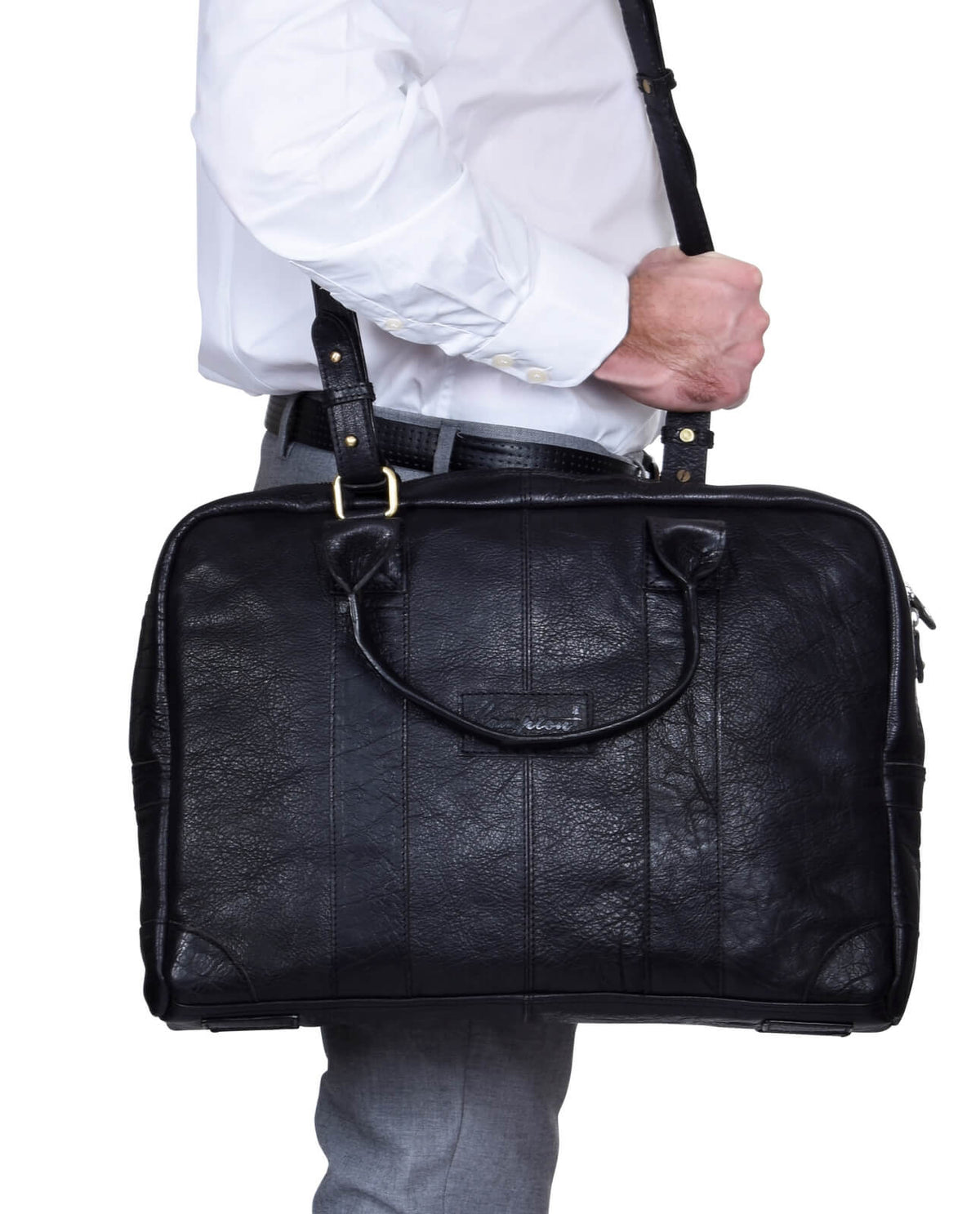 Handbagageväska i äkta läder - svart