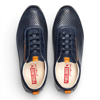 Liverpool - Blåa slip-on-sneakers i läder med resår för män