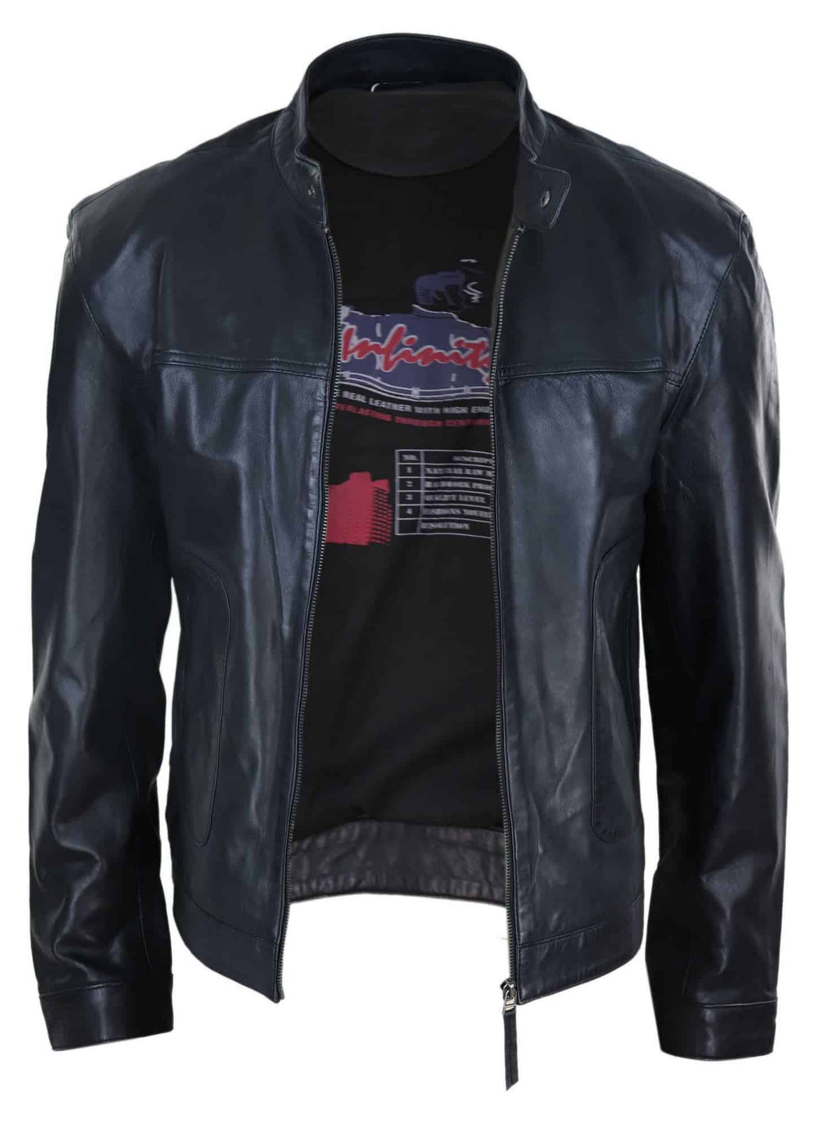 Klassisk herrjacka i bikerstil i äkta läder - svart