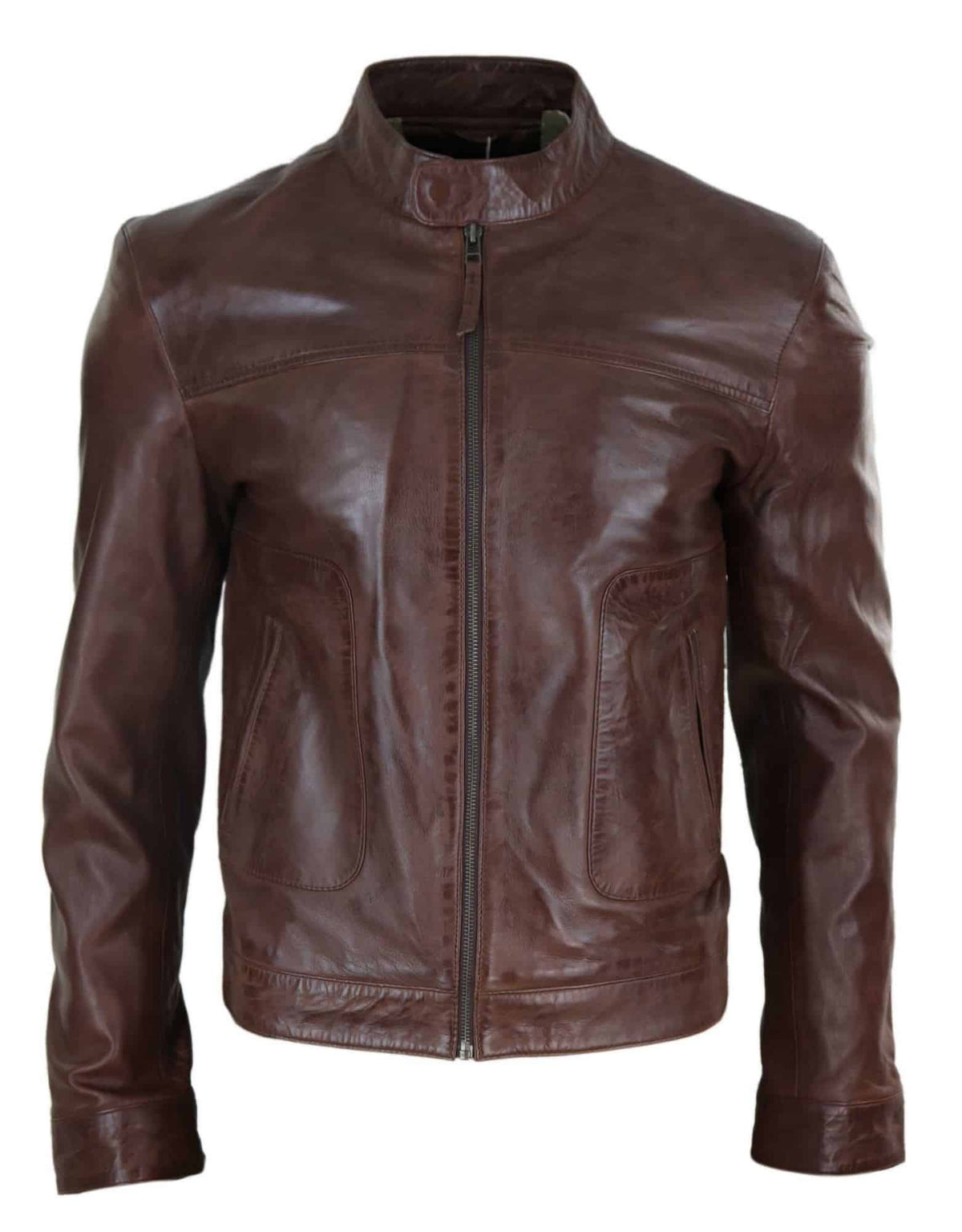 Lear Läder Klassisk Herrjacka i Bikerstil - Brun