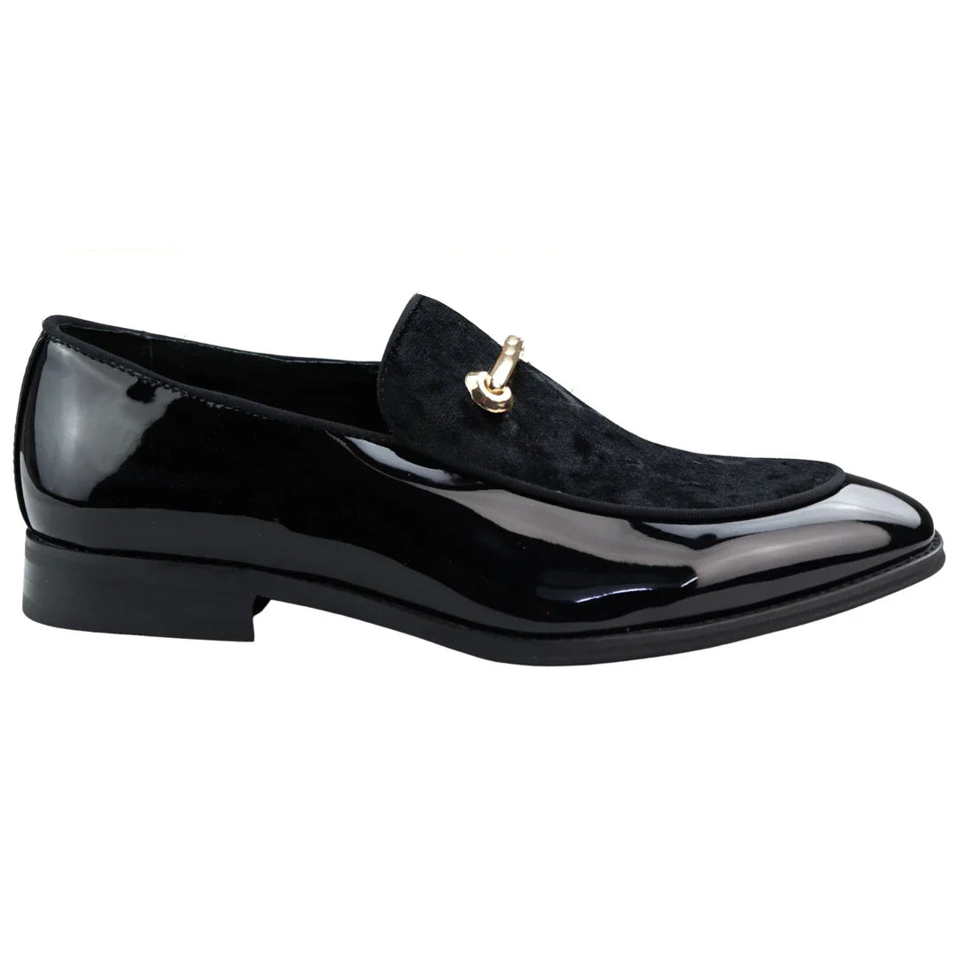 Herrmockasiner i läder, svart fodrad, slip-on, sammet, eleganta formella skor
