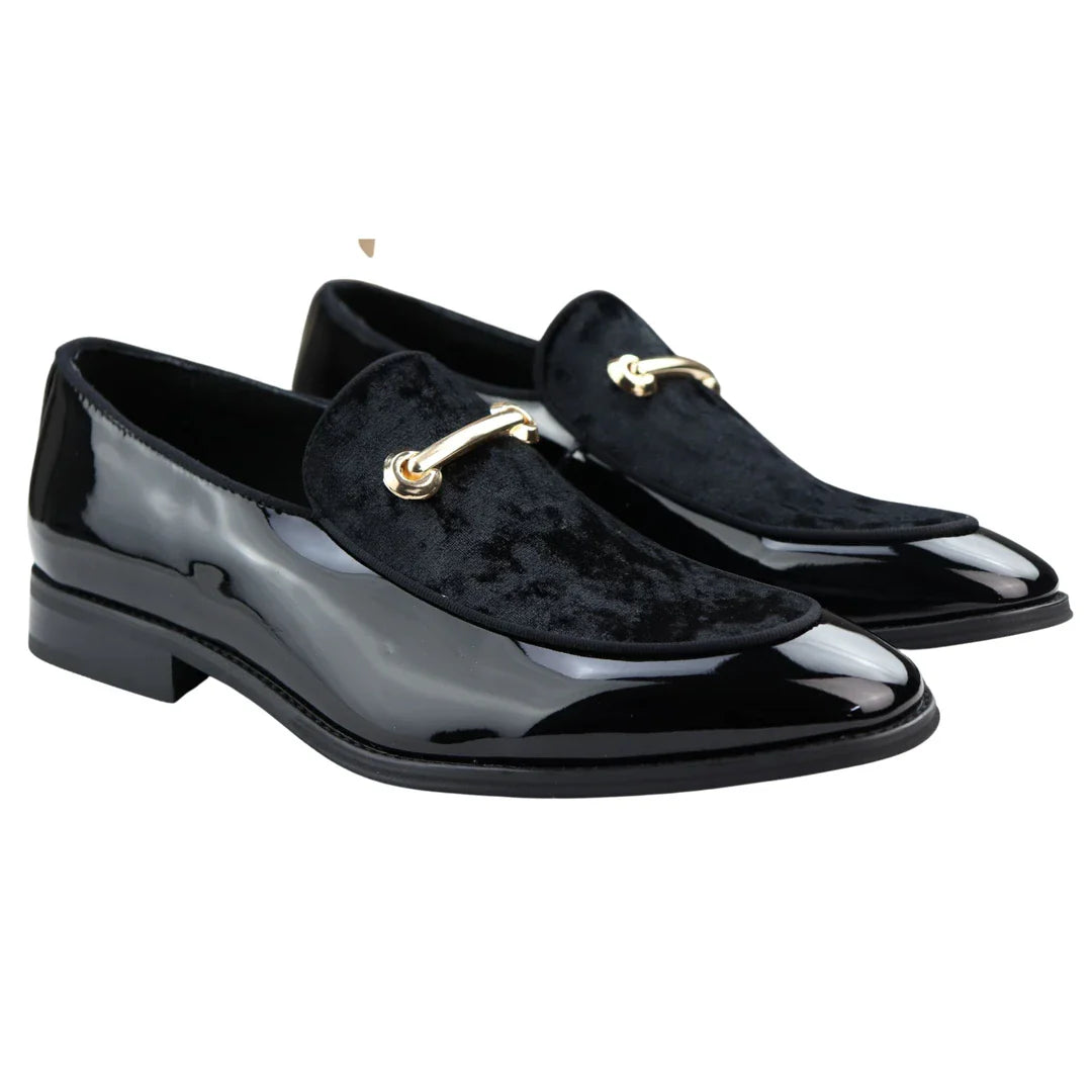 Herrmockasiner i läder, svart fodrad, slip-on, sammet, eleganta formella skor