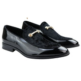 Herrmockasiner i läder, svart fodrad, slip-on, sammet, eleganta formella skor