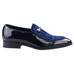 Herrmockasiner i läder, blåfodrad, slip-on, sammet, eleganta formella skor