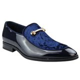 Herrmockasiner i läder, blåfodrad, slip-on, sammet, eleganta formella skor