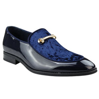Herrmockasiner i läder, blåfodrad, slip-on, sammet, eleganta formella skor