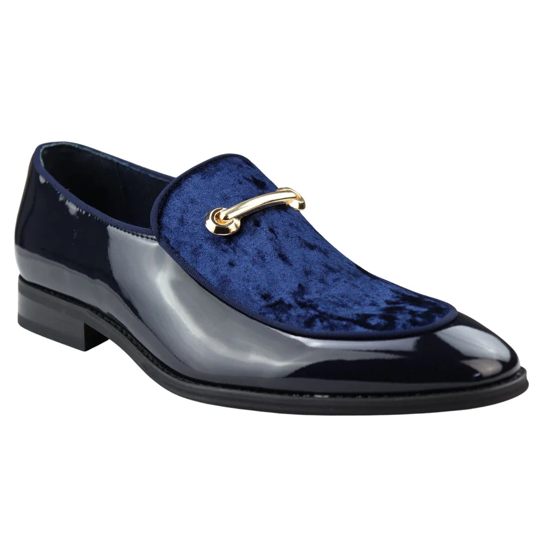 Herrmockasiner i läder, blåfodrad, slip-on, sammet, eleganta formella skor