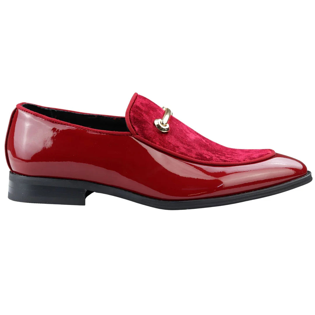 Herrmockasiner i läder, rödfodrad, slip-on, sammet, eleganta formella skor