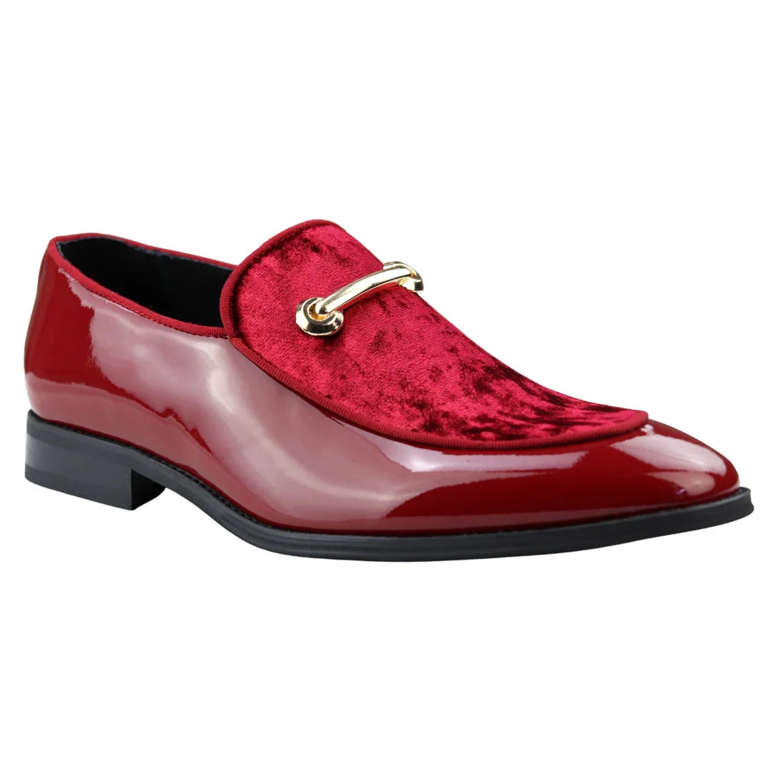 Herrmockasiner i läder, rödfodrad, slip-on, sammet, eleganta formella skor