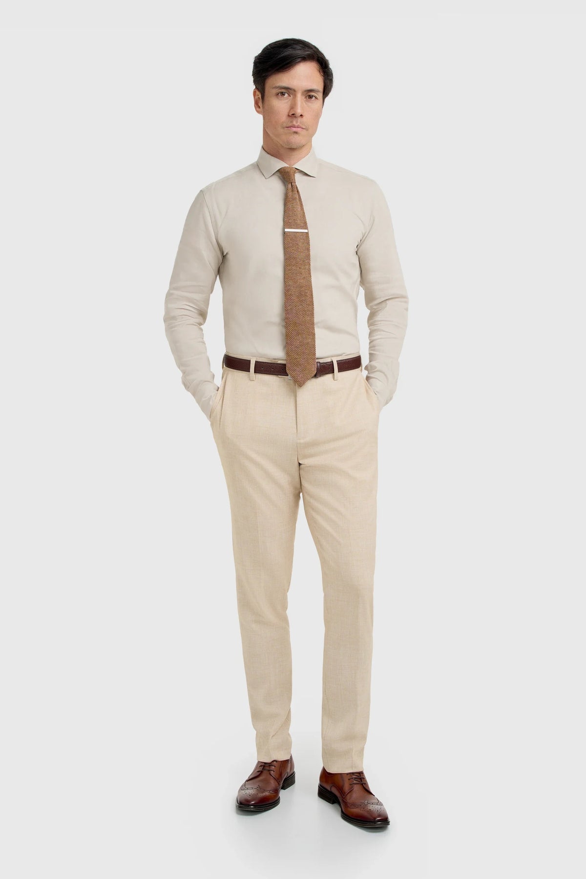 Malibu - Beige 3-delad texturerad kostym för män