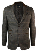 Herrrutig Vintage Fiskbensmönstrad Tweed Grå Antracitgrå Kavaj Figurnära - Brun