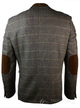 Herrrutig Vintage Fiskbensmönstrad Tweed Grå Antracitgrå Kavaj Figurnära - Brun
