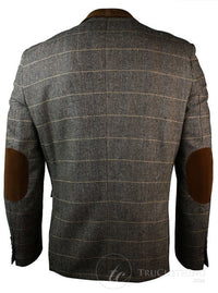 Herrrutig Vintage Fiskbensmönstrad Tweed Grå Antracitgrå Kavaj Figurnära - Brun