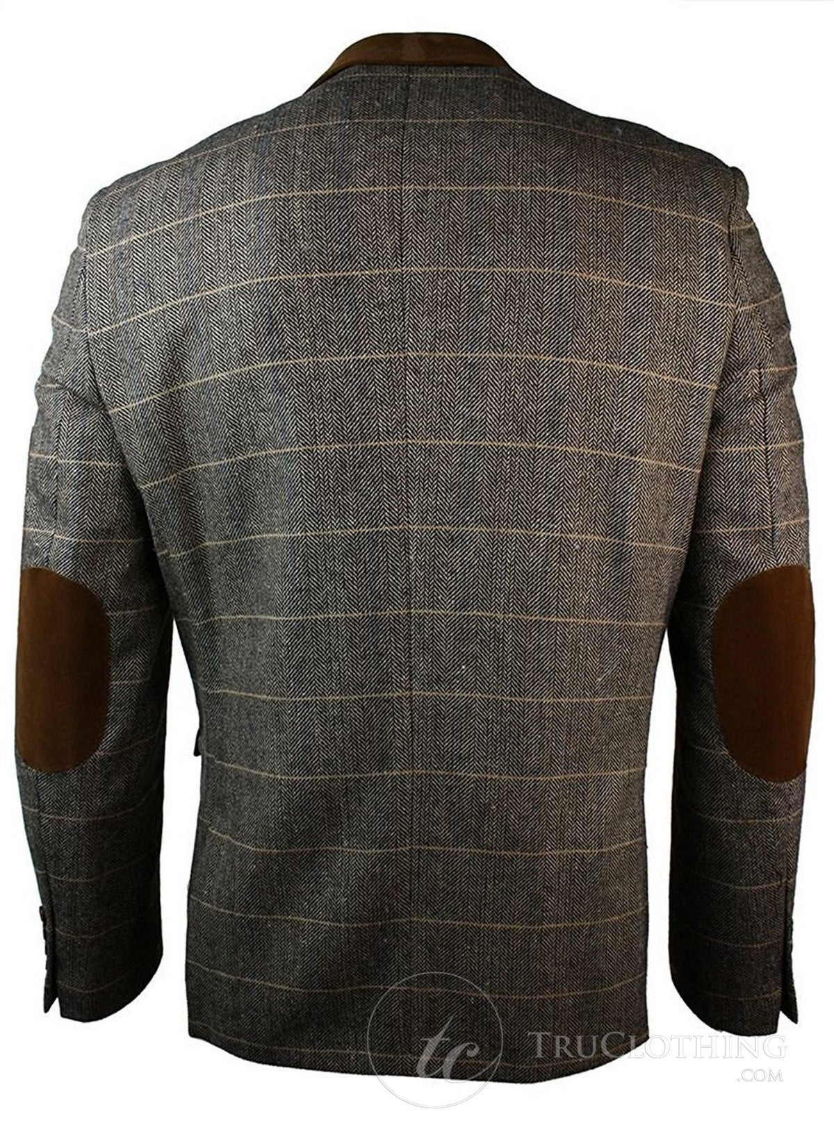 Herrrutig Vintage Fiskbensmönstrad Tweed Grå Antracitgrå Kavaj Figurnära - Brun