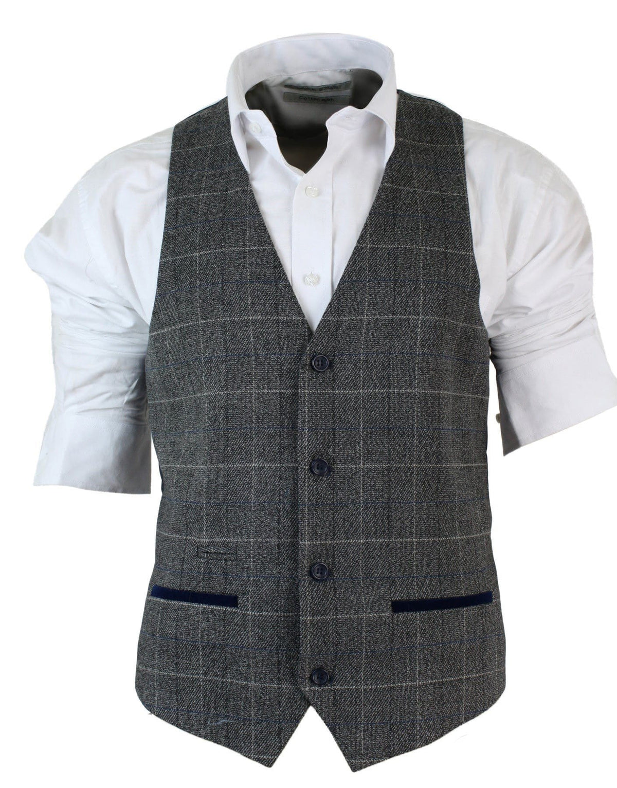 Herr Slim Fit Rutig Grå Brun Brun Väst Smart Casual Tweed Rutig Marinblå-Grå Marinblå