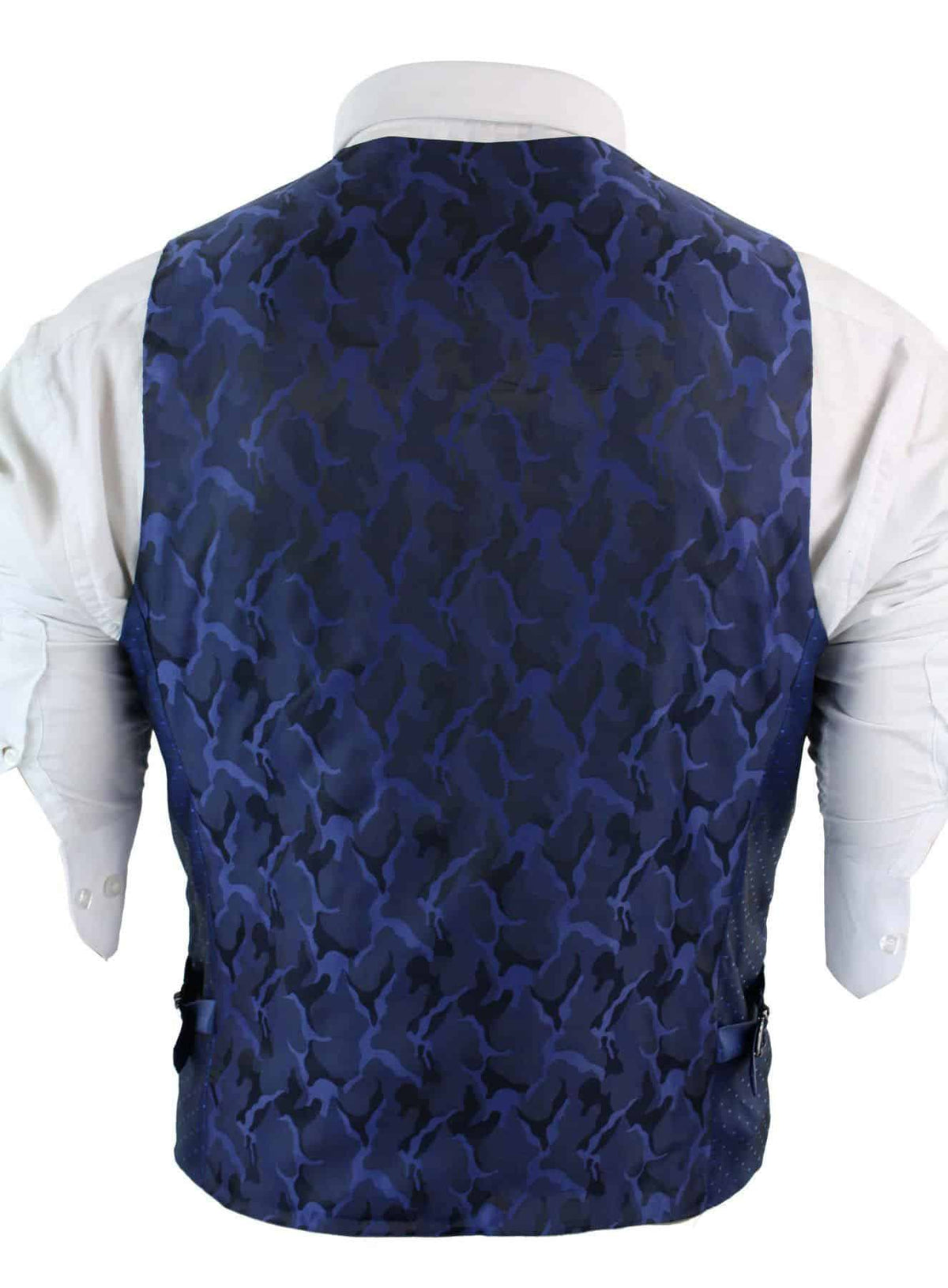 Herr Dubbelknäppt Filt Tweed Vintage Retro Klassisk Väst Slim Fit Fiskbensmönstrad-Melton DBC Blå