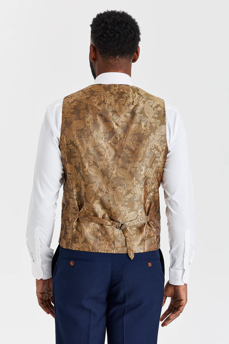 Mayfair marinblå texturerad kostym med Harris brun tweedkontrastväst