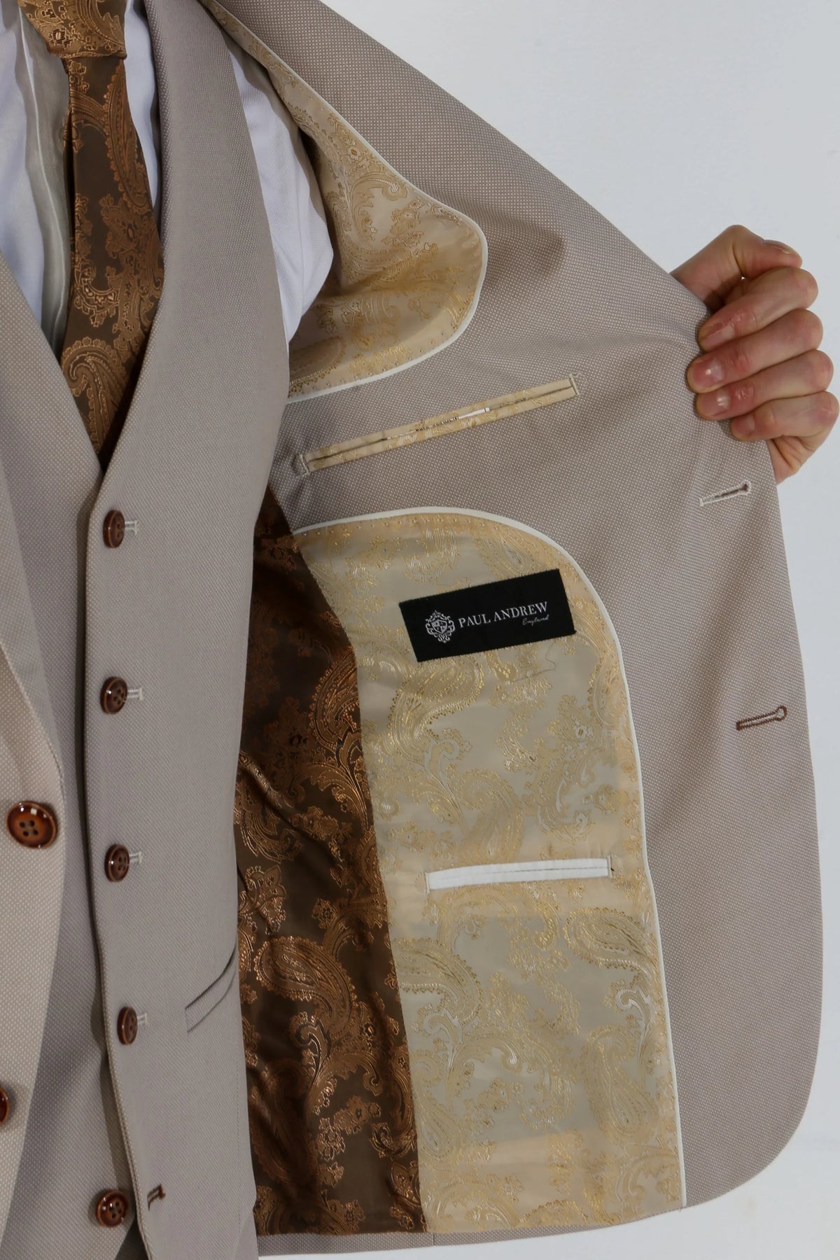 Mayfair - Herrkostym i 3 delar, beige, fågelsynt, brudtärna