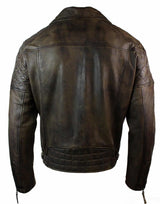 Äkta Läder Vintage Tvättad Brun Svart Vinröd Blå Timber Herr Bikerjacka Cross Zip Retro Casual-Brun