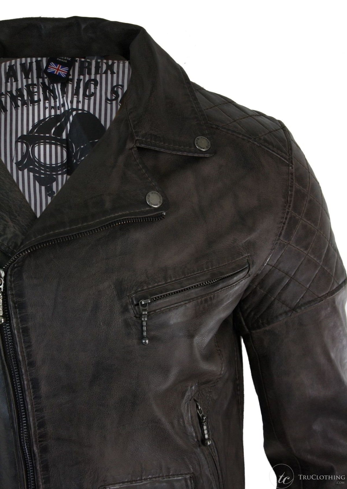 Äkta läder Vintage tvättad brun svart vinröd blå Timber Biker herrjacka med korsad dragkedja Retro Casual-Zulu brun