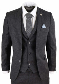 Svart herrkostym i tweed, tredelad vintagestil – STZ14