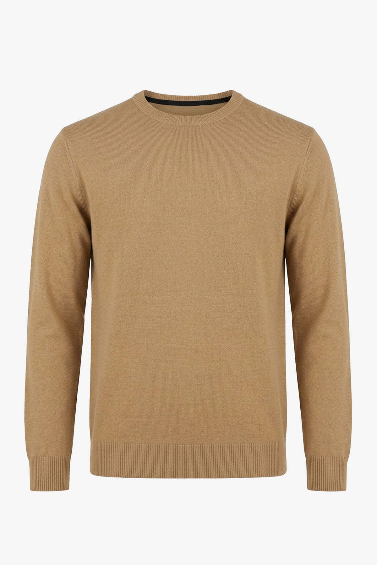 Herr kamelbrun rundhalsad tröja med normal passform och stickad pullover